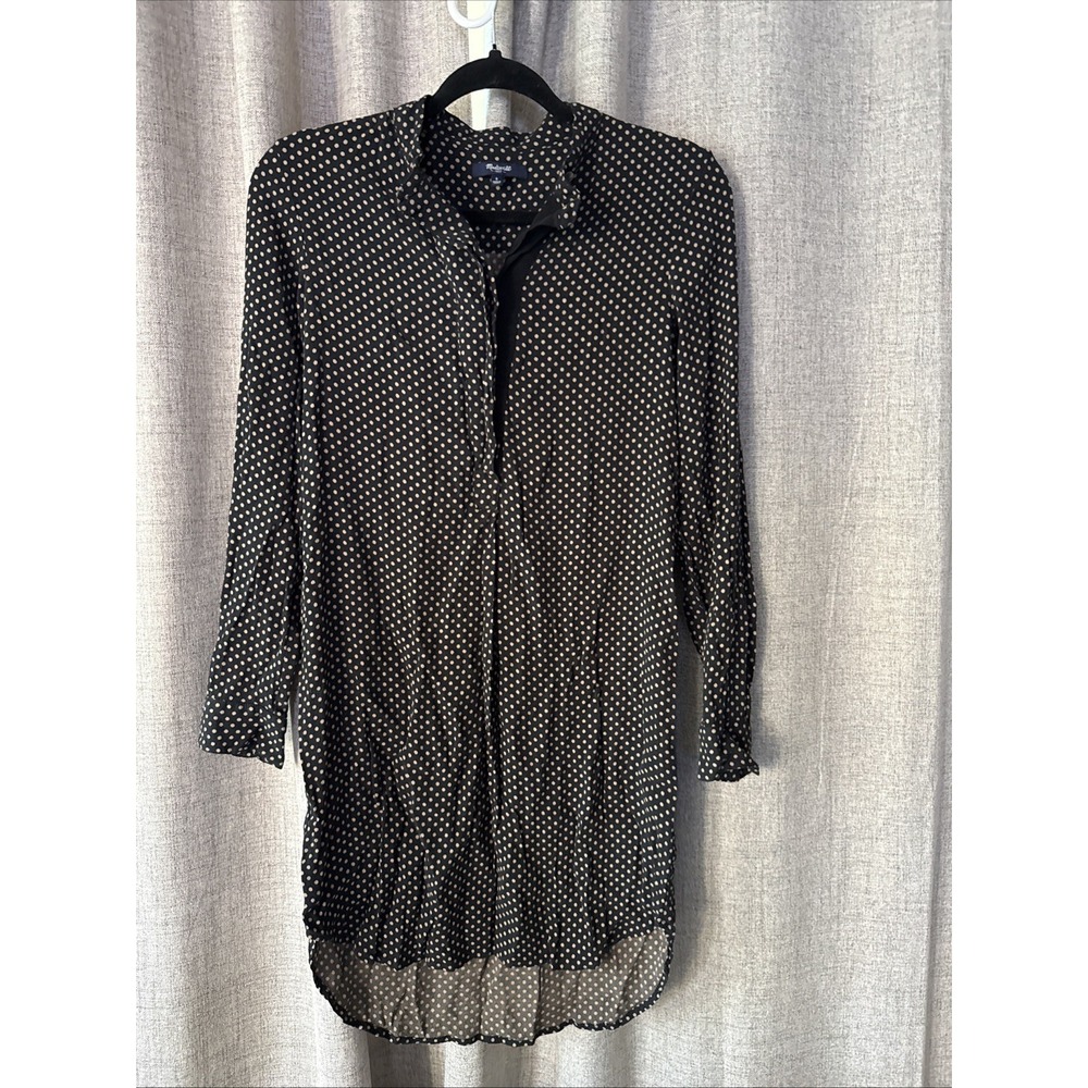Madewell Long Sleeve‎ Polka Dot Tunic Dress Black Size Small